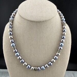 Vintage Carolee Pearl Necklace Sterling Silver‎ Clasp Signed 17"